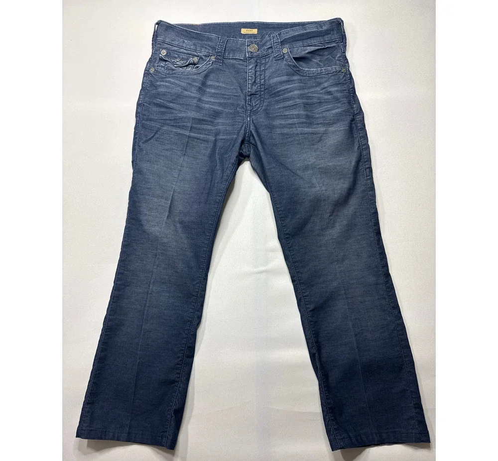 True Religion Men's Ricky Relaxed Straight Leg Blue Corduroy Pants - 33 (34x27)